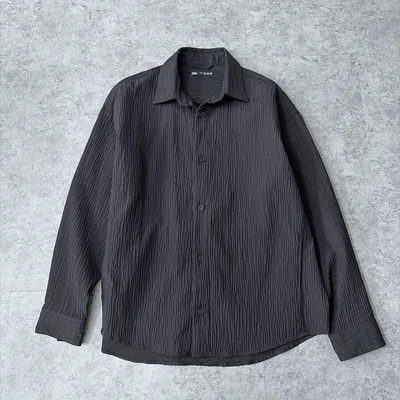 ZARA ザラ プリーツ加工 オーバーサイズ シャツ 長袖 メンズ ブラック