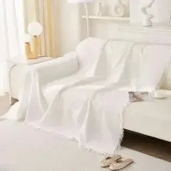 マルチカバー ソファーカバー 130×180 白 北欧 フリンジ クロス