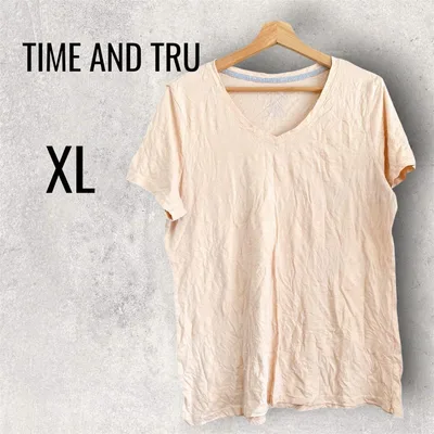 TIME AND TRU XL ピーチ VネックTシャツ