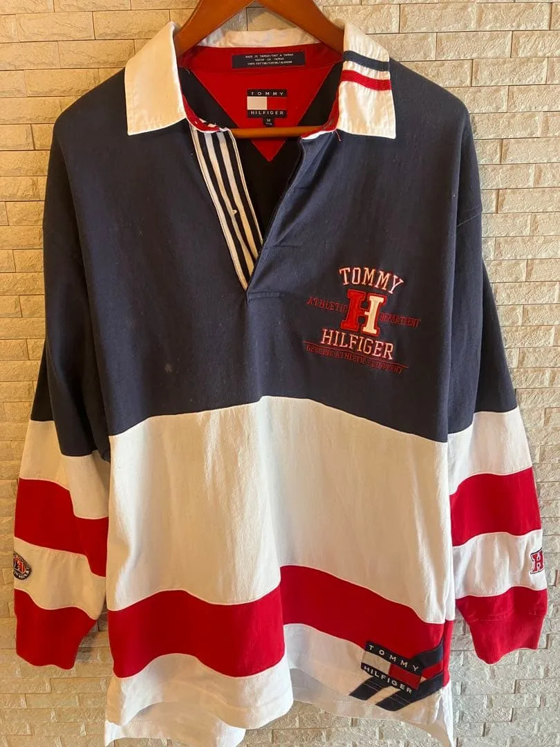 VTG 90sTommy Hilfigerストライプ ポロ ラグビーシャツ M