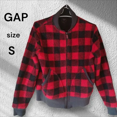 GAP メンズ フリースジャケット ボアジャケット レッド チェック