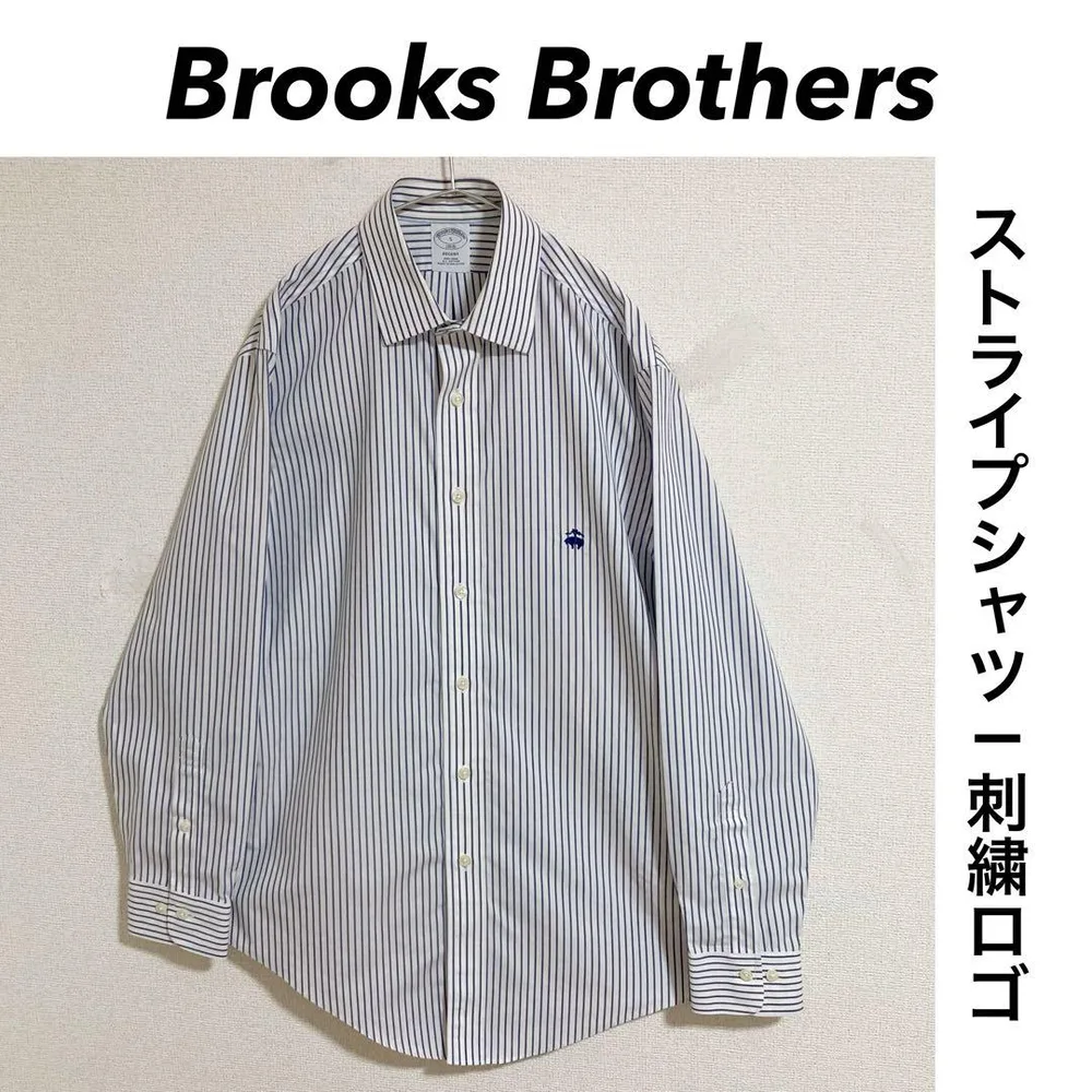 Brooks Brothers ストライプシャツ ワンポイント刺繍ロゴ