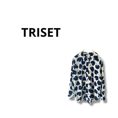【TRISET】シャツ 長袖 カジュアル 葉柄 可愛い M