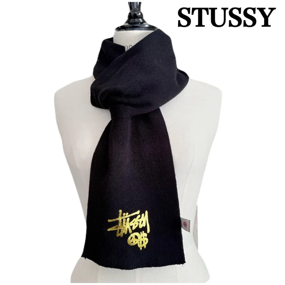 STUSSY オールドステューシー ゴールド ロゴ 金彩 ロゴ マフラー