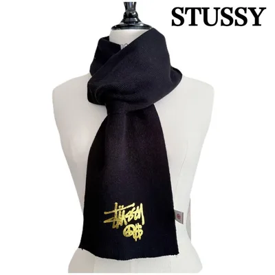 STUSSY オールドステューシー ゴールド ロゴ 金彩 ロゴ マフラー