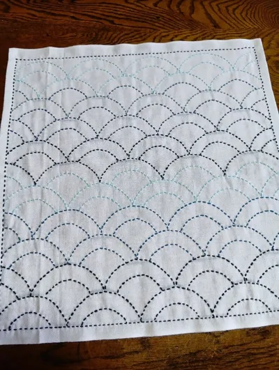 刺し子 花ふきん 青海波 青 ハンドメイド