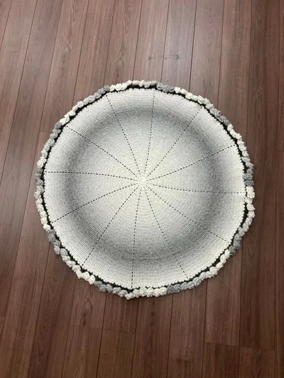 ハンドメイド 手編み 円形マット 花モチーフ