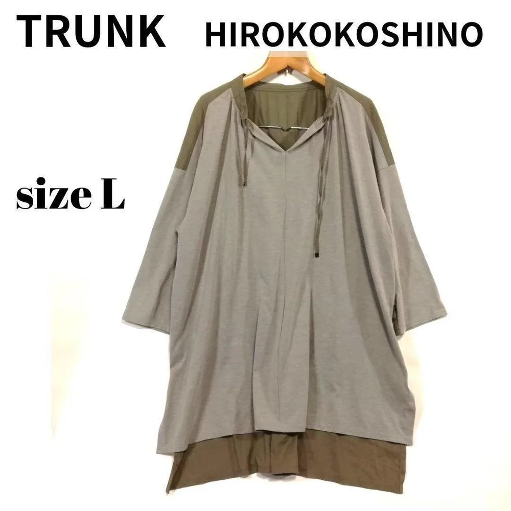 TRUNK シャツ カーキ×グレー 着丈81㎝ ゆったり L相当 L相当 830
