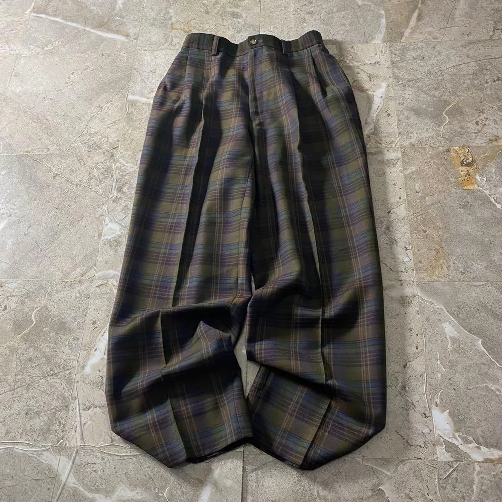 90svintage baggy 2tuck check slacks cboy