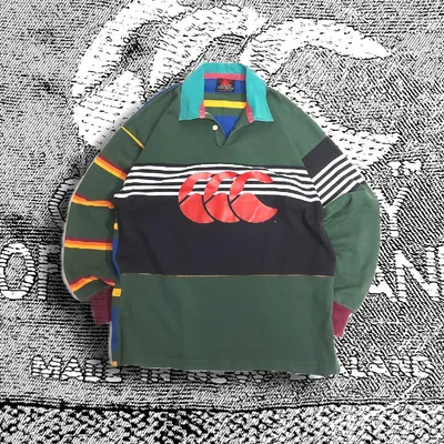 90s ニュージーランド製 カンタベリー クレイジー ラガーシャツ XL マル再