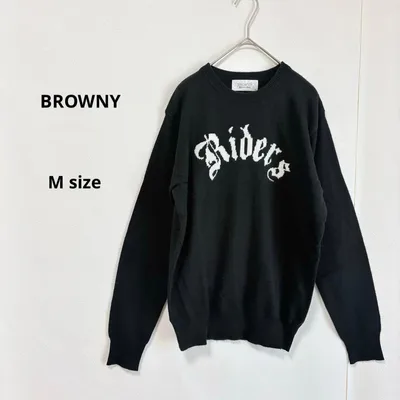 BROWNY ブラウニー クルーネックニットセーター M ブラック ロゴ 長袖