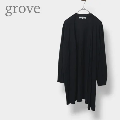 【grove グローブ】ロングカーディガン ブラック M 長袖 ニット 羽織