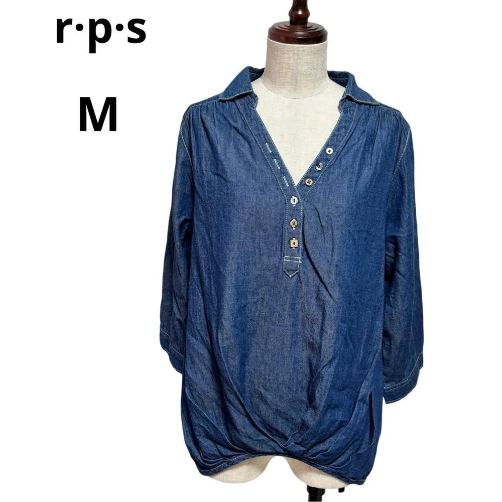 【r·p·s】デニム スキッパーシャツ チュニックブラウス M ブルー