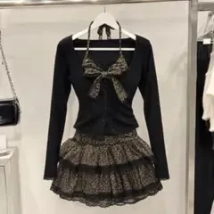 レオパード柄♡リボン付きトップス&スカート セット