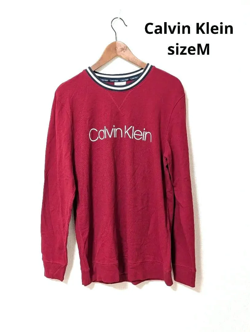 美品 Calvin Klein フロントロゴ 長袖カットソー M ボルドー