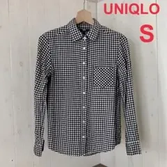 【UNIQLO】ギンガムチェックシャツ S 黒×白 レディース