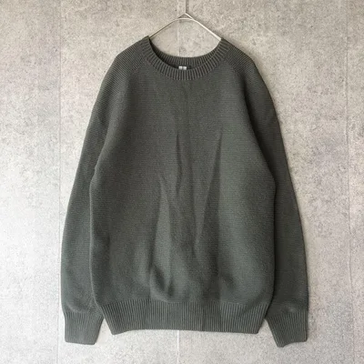 UNIQLOユニクロ 3Dクルーネックセーター長袖 S オリーブ ダークグリーン