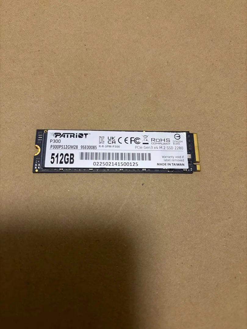 Patriot P300 512GB NVMe SSD 本体動作確認済み