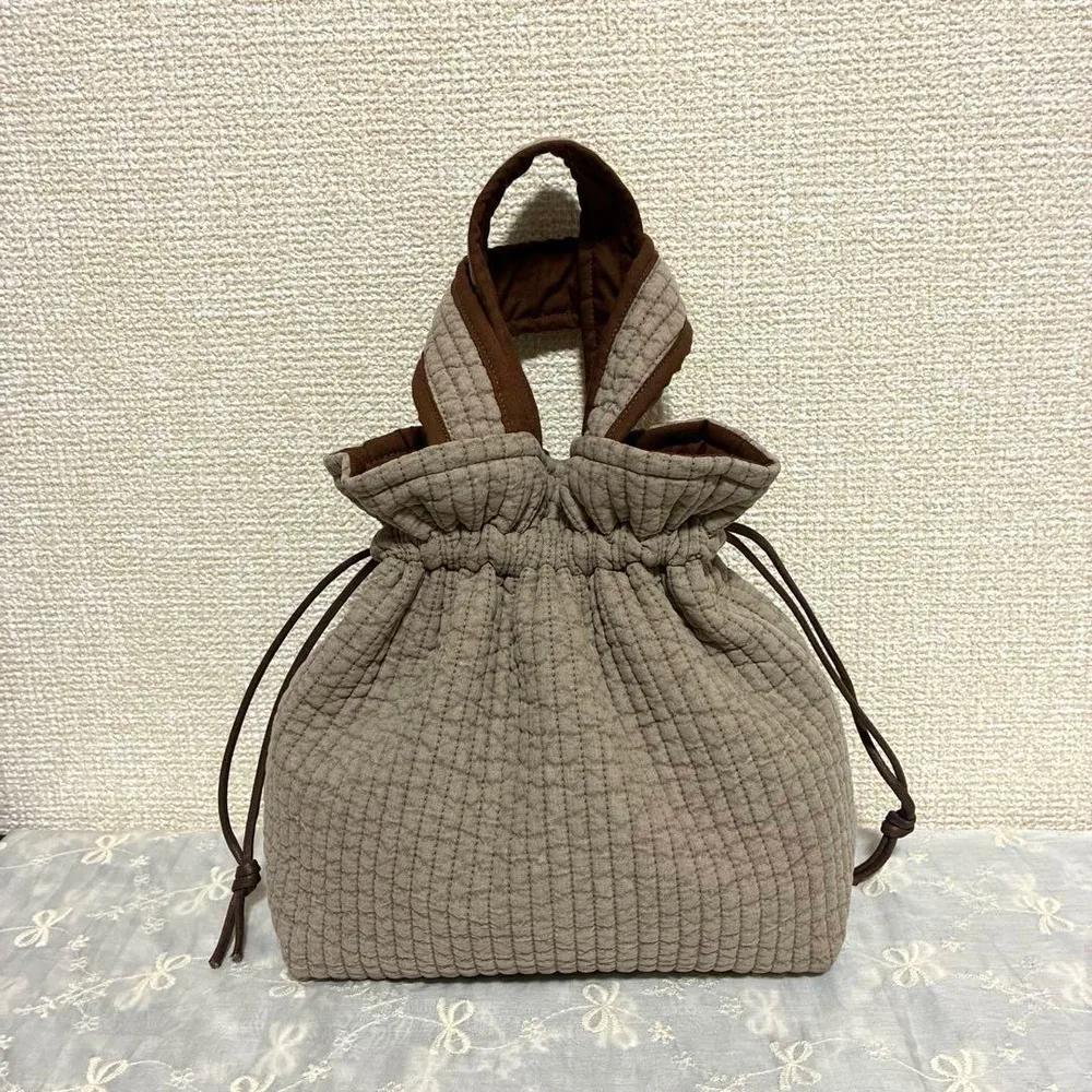 ヌビ巾着バッグ ヌビバッグ 小さめ モカ ハンドメイド