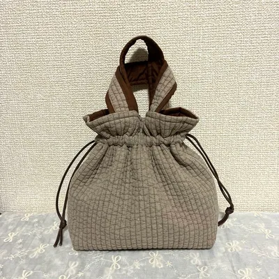 ヌビ巾着バッグ ヌビバッグ 小さめ モカ ハンドメイド