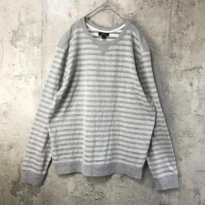 B3557古着 トレーナー スウェット ボーダー グレー 90s Y2K