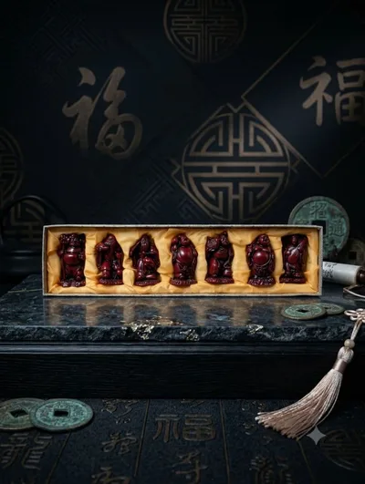 【大型・ケース付】七福神 置物 7体フルセット 横幅39cm 誠時製 縁起物