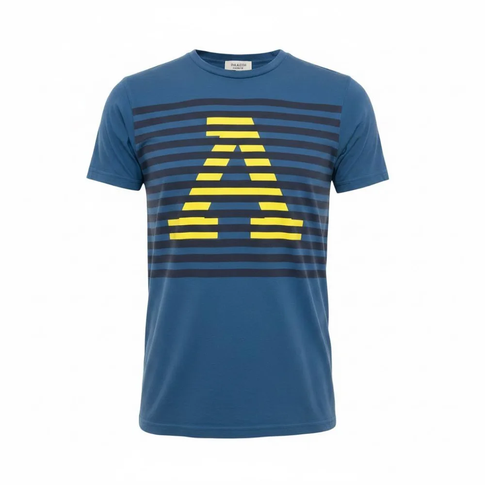 AIGLE メンズ Tシャツ ブルー ボーダー Aロゴ