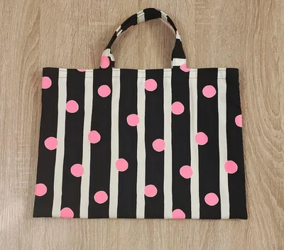 【ハンドメイド】ストライプ×ピンクドット レッスンバッグ