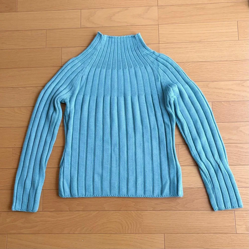J.Crew リブニット セーター ハイネック ブルー M メリノウール