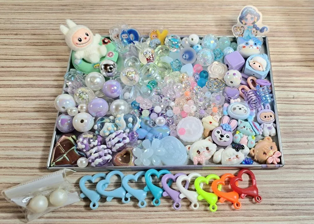 ※デコパーツ ビーズ 紫色 青色 セット ハンドメイド 手書きビーズ E8