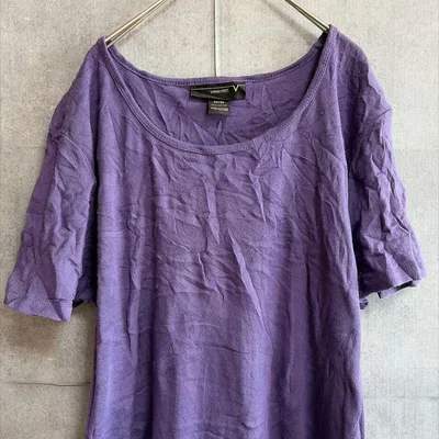 ◯ベネツィア 無地 半袖 Uネック Tシャツ XL パープル 綿 柔らかゆったり