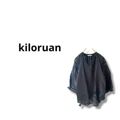 【kiloruan】シャツ ブラウス 花 透け感 ダークグレー L
