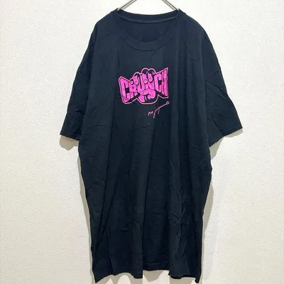 クランチ 半袖Tシャツ クルーネック 半そで プリント ビッグサイズ 黒 綿