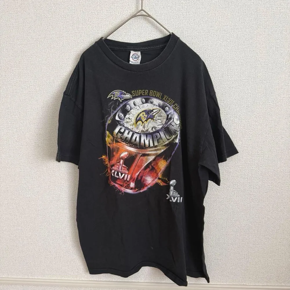 NFL レイブンズ スーパーボウル 優勝記念 Tシャツ 黒 ビッグプリント 古着