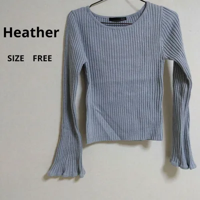 ・Heather ヘザー ラメ リブニット トップス フレア袖 フリーサイズ