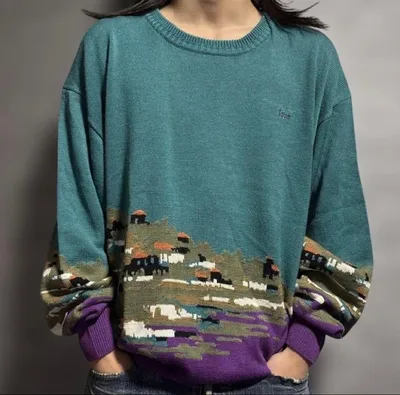90s vintage 風景柄ニットセーター LL