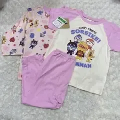 新品 アンパンマン 薄手 長袖 半袖 パジャマ ピンク 100cm 3点セット