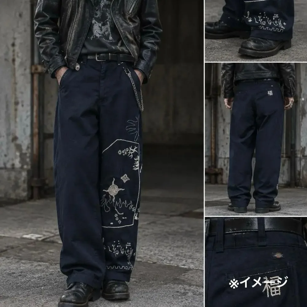 Dickies 874 リメイク ハンドメイド 刺繍 ワークパンツ ネイビー