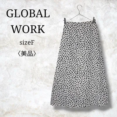 美品✨【グローバルワーク】レオパード柄ロングフレアスカート スッキリ F