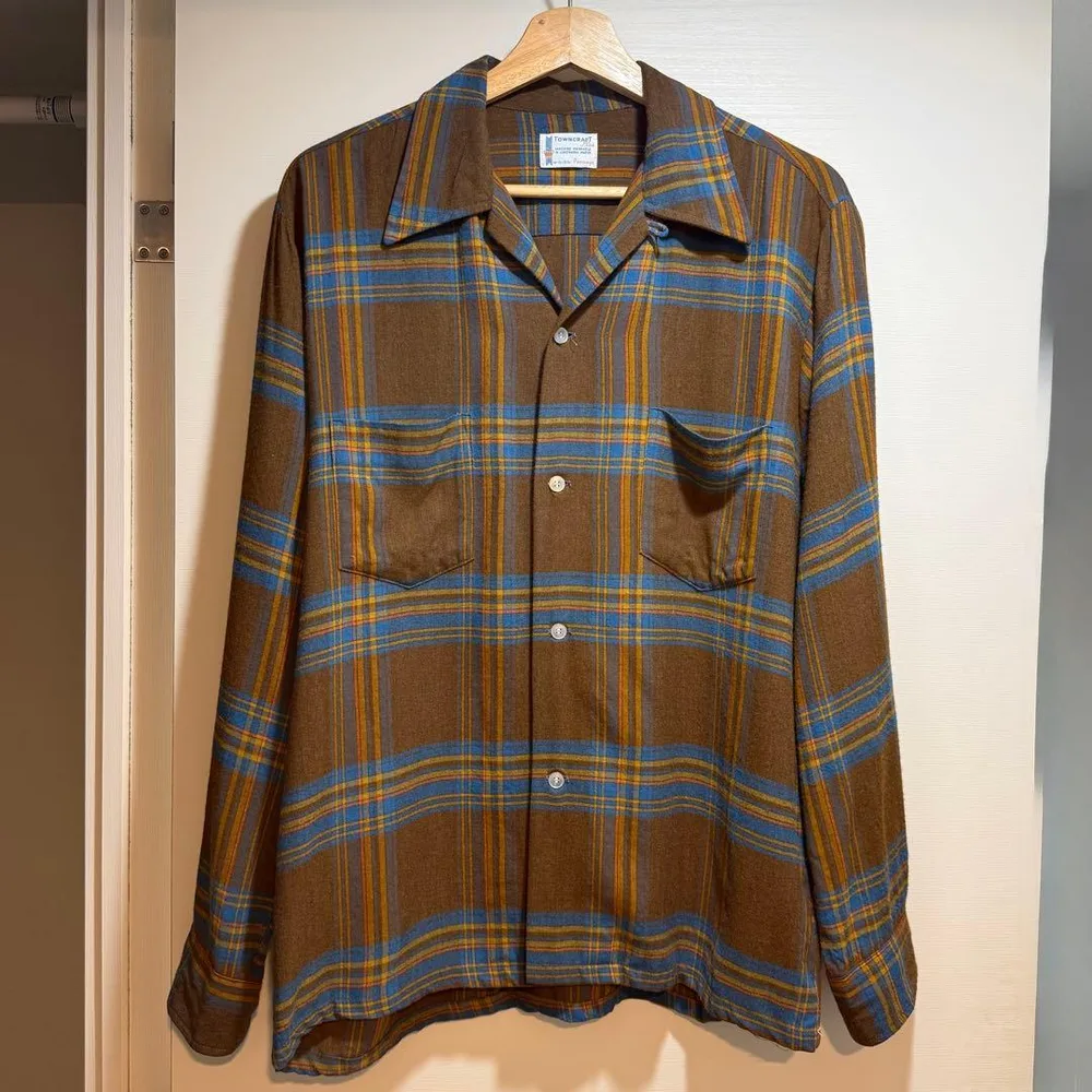 60s TOWNCRAFT レーヨンシャツ M 好配色 ブラウン×ブルー