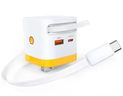 Shell 巻き取り式 充電器65W 伸縮式Type-C ケーブル内蔵 3ボード