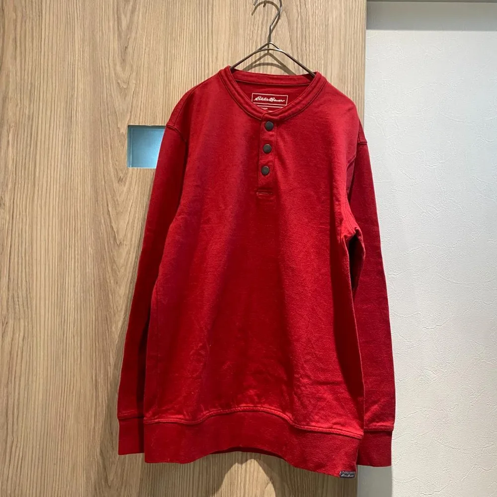 Eddie Bauer XS 赤 ヘンリーネック ロンT 長袖カットソー