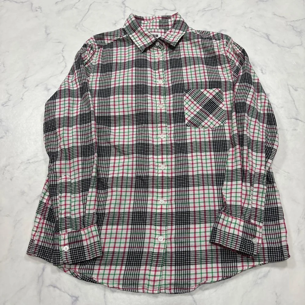 UNIQLO チェックシャツ XL 長袖 ネルシャツ 赤 緑 黒