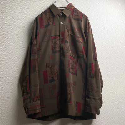 レトロ 古着 シャツ 柄シャツ ガラシャツ 総柄 デザインシャツ 長袖