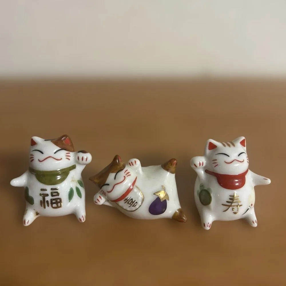招き猫 陶器製 置物 3点セット