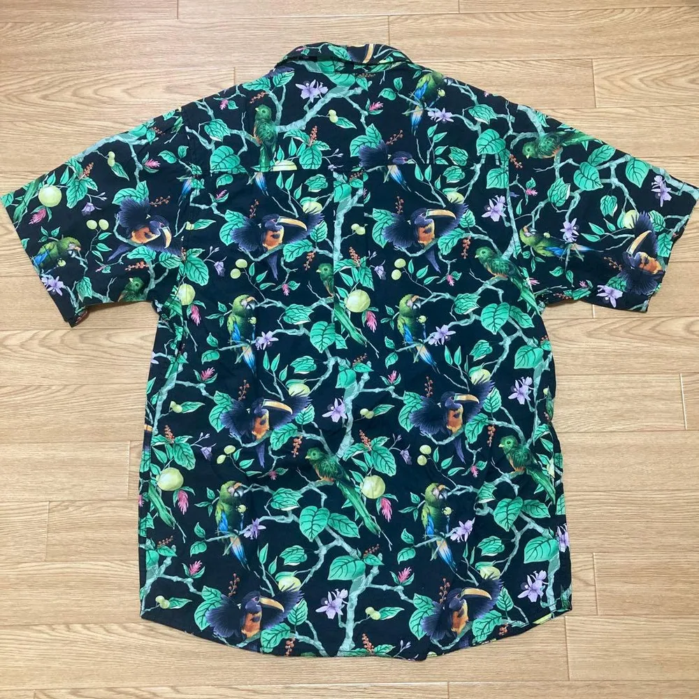 KAVU カブー アロハシャツ ボタニカル 鳥 植物 総柄 半袖 シャツ L