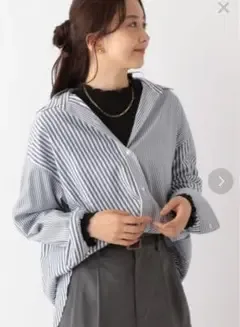 GLOBAL WORK ストライプ オーバーサイズシャツ