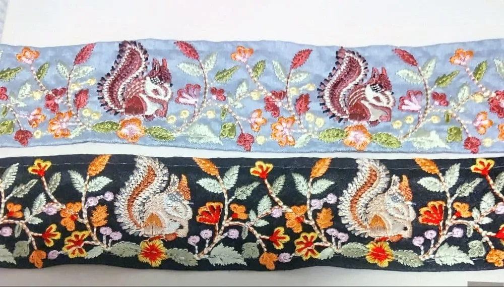 インド刺繍リボン リス柄 2種セット ハンドメイド素材