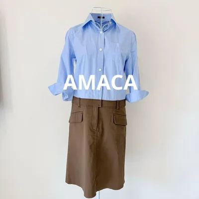 【美品】AMACAアマカ/ドッキングシャツワンピース リネン混 山陽商会 L