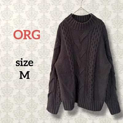 ORG【M】ハイネックニットセーター オーバーサイズ カジュアル ケーブル編み